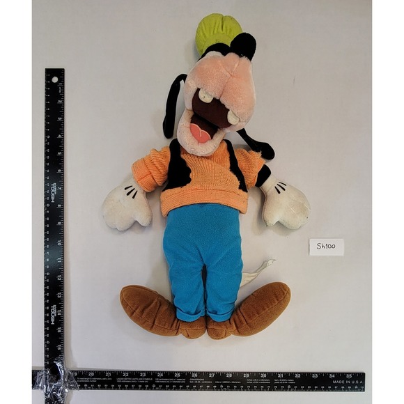 Disney Goofy Plush Stuffed Toy Orange Sweater Blue Pants Green Hat - Picture 2 of 4